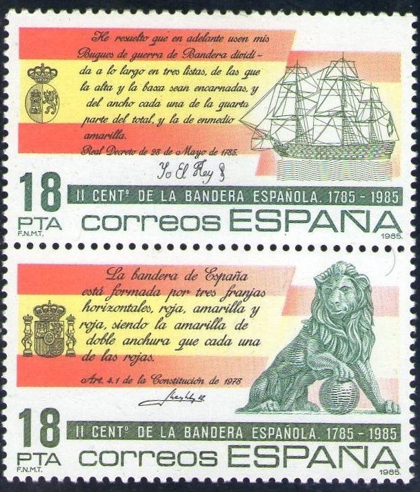 z vendido ESPAÑA 1985 2791/2 Sellos Nuevos II Centenario de la Bandera Española Santisima Trinidad y Leon del Congreso de los diputados Espana Spain Espagne Spagna Spanje Spanien 